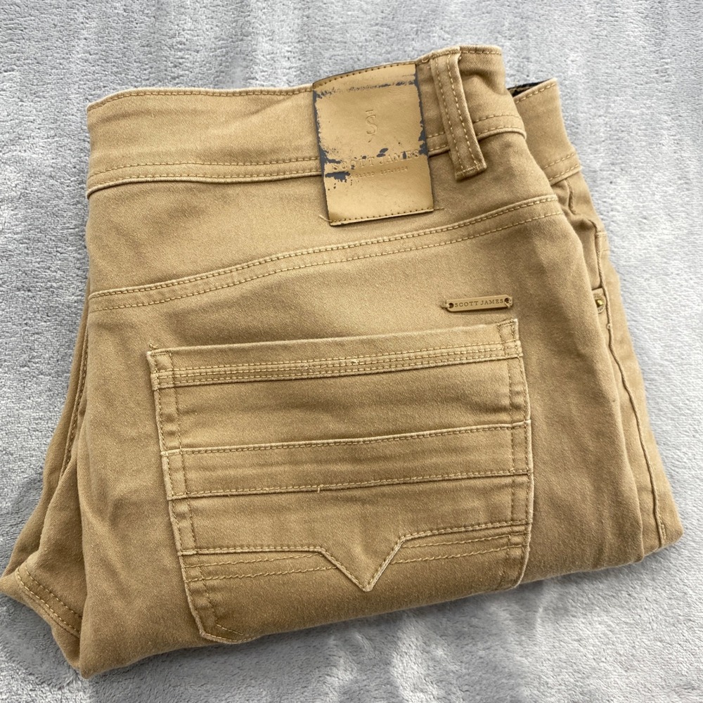 Scott James Mens Slim Fit Tan 5 Pocket Stretch Tapered Pants W36x30 FITS(35x29)
